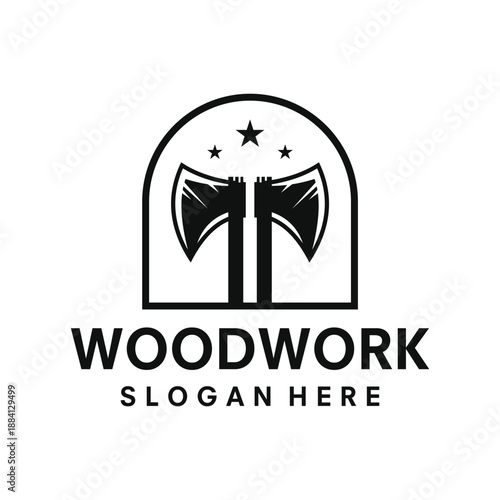 Wood Cutting Tool Black Silhouette, Lumberjack Vector, Old Retro Vintage Minimalist Design, Icon Template Illustration