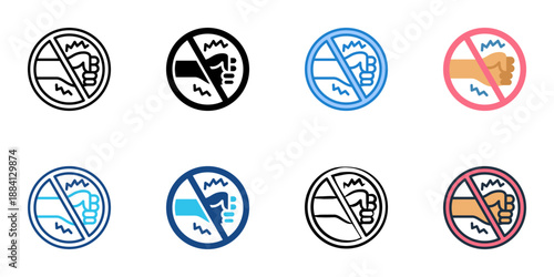 Harassment policy icons set multiple style collection. Editable stroke 
