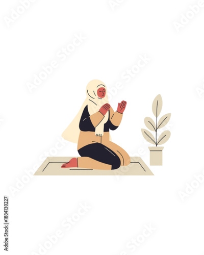 Peaceful Muslim Woman Praying Vector Illustration