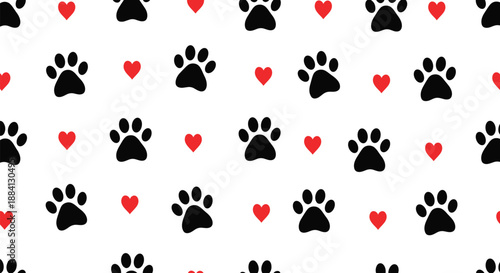 Cute paw print and heart seamless pattern vector for pet love fabric wallpaper wrapping and background design