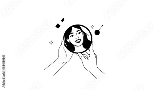 Female holding mirror vector illustration symbolizing self-love, acceptance, and mental health awareness