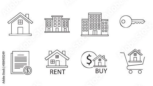 Collection of housing and real estate investment decision icons