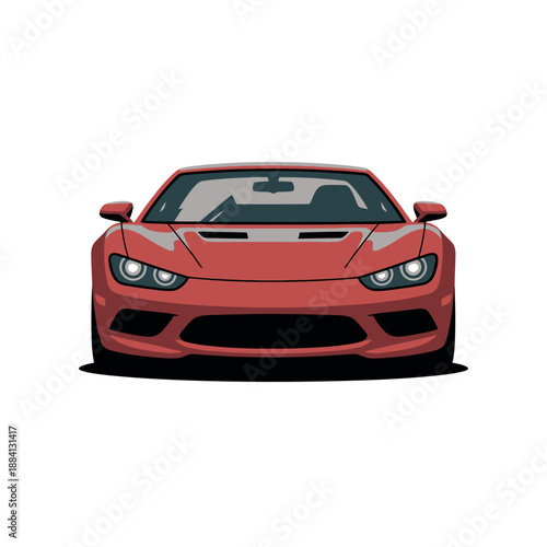 Red sports car viewed directly from the front displays modern automotive design features.