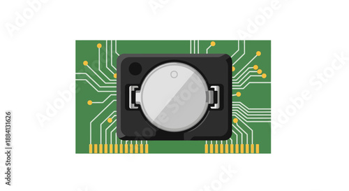 Close-up of a circuit board with a silver metallic component attached to its surface