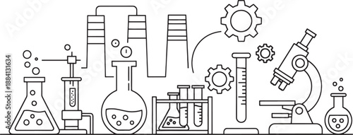 Sketched of Laboratory Equipment and Scientific Tools in Monochrome sketched laboratory equipment microscope