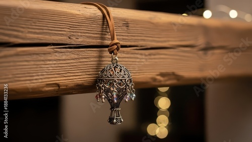 Ornate Vintage Charm Necklace Pendant on Leather Cord