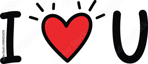 I love you typography vector with red heart symbol and hand drawn bold lettering for romantic design