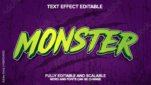 3d text effect monster vector editable