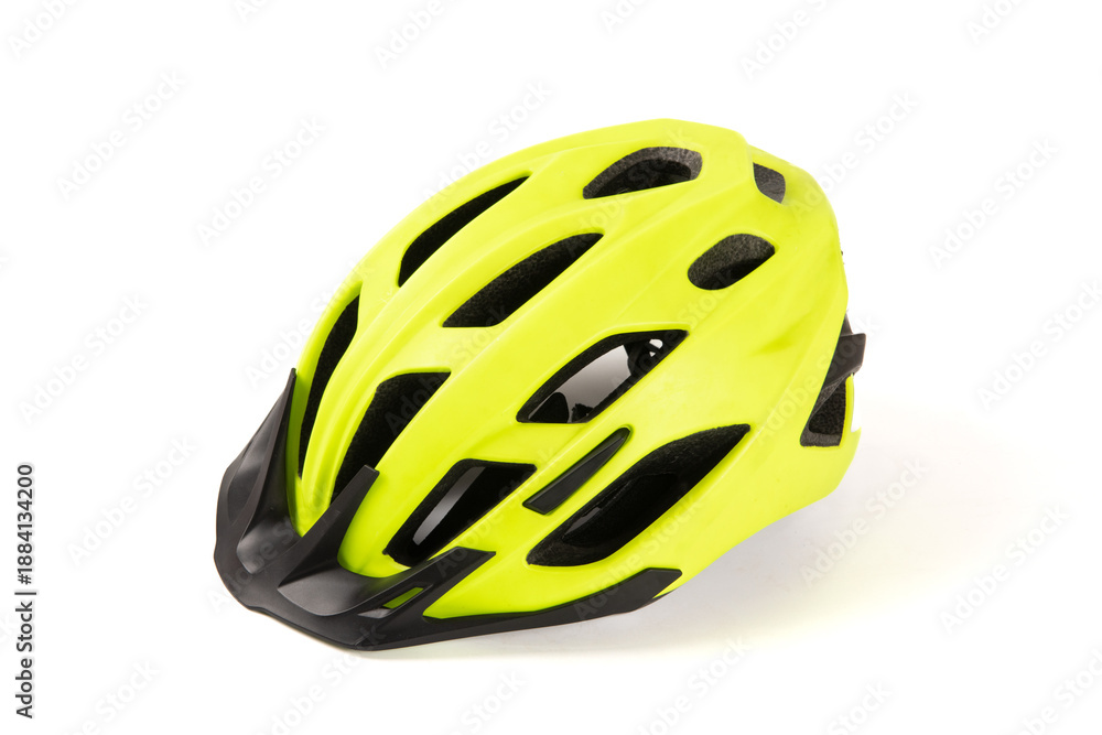Fototapeta premium yellow bicycle helmet isolated on white background