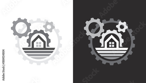 Construction logo. Home renovation logo or construction logo with tools and hardware icon template set