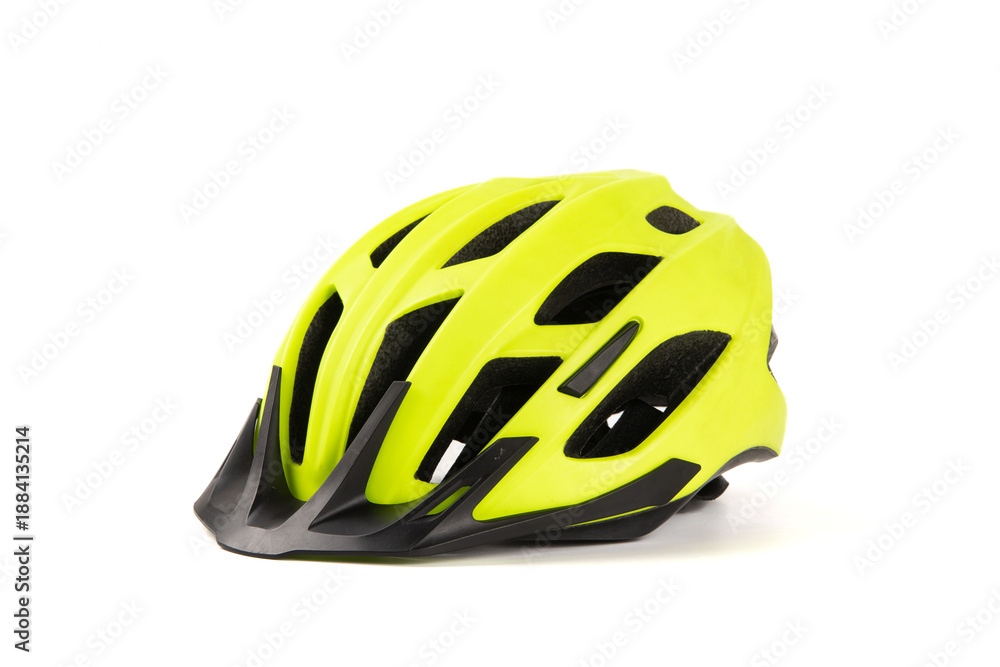 Fototapeta premium yellow bicycle helmet isolated on white background