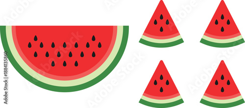 Watermelon slice set vector with half and triangle pieces for summer fruit food logo menu and fresh design use