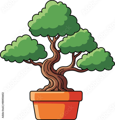 Bonsai tree in pot vector illustration for gardening decor nature art interior design and plant branding concept