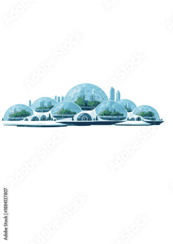 Arctic Biodome City Silhouette, Sustainable Future Habitat in Cold Climate, Geodesic Dome Architecture and Climate Adaptation Vector
