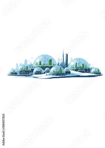 Arctic Biodome City Silhouette, Sustainable Future Habitat in Cold Climate, Geodesic Dome Architecture and Climate Adaptation Vector