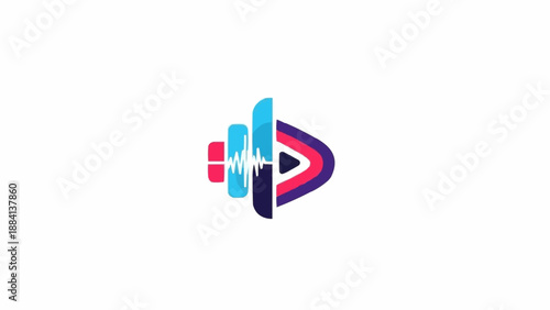 Abstract Play Button with Sound Wave and Bar Graph Elements.