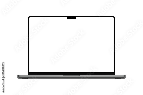 Gray ultrabook or laptop mockup template. No background  PNG. White blank screen. 