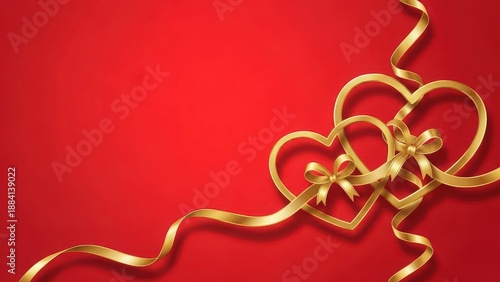 Golden hearts intertwined on a vibrant red background