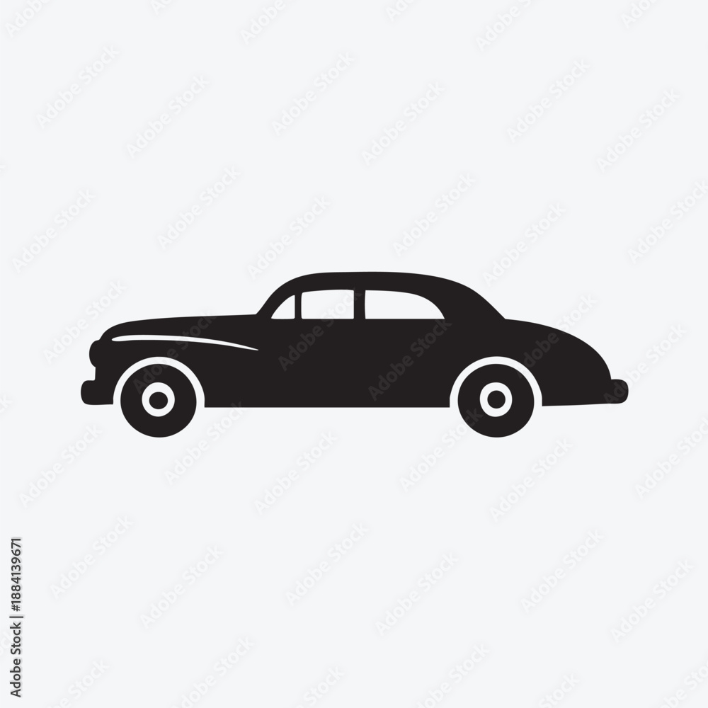 Fototapeta premium Vintage Classic Car Silhouette Side View Black Vector Icon