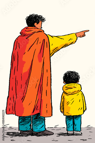 Expressive Textured Art of Happy Father and his Child