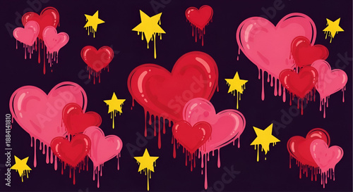 Graffiti Stars and Hearts Vector – Colorful Spray Paint Drips
