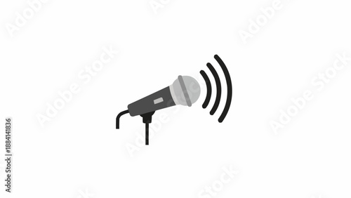 Microphone with Sound Waves Icon on White Background.