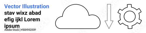 Cloud next to down arrow and gear suggesting data download, cloud storage, or settings control. Ideal for technology, app interfaces, data management, automation, software tools, user interfaces