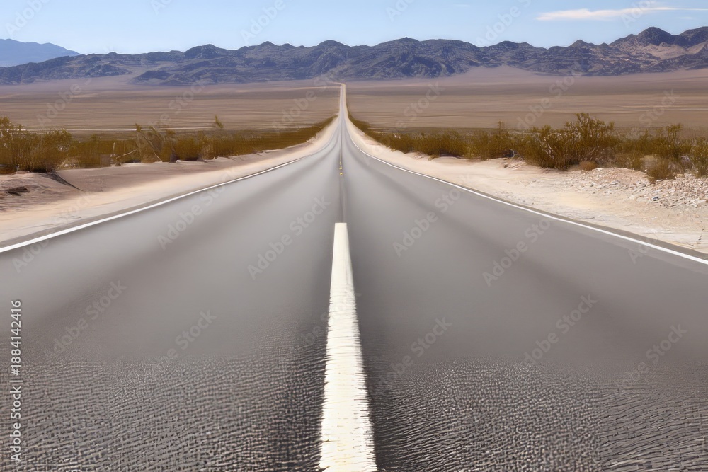 Fototapeta premium Endless Straight Road Stretching Into Clear Distance Under Blue Sky