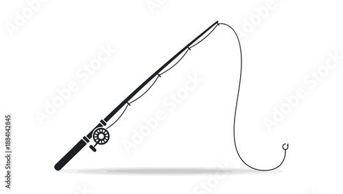 Minimalist Fishing Rod Illustration with Hook and Line on White Background