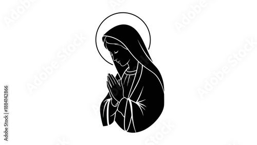 Silhouette of Praying Woman with Halo in Religious Context