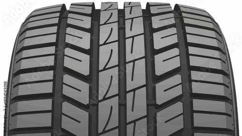 Close-up of a modern car tire with detailed tread pattern