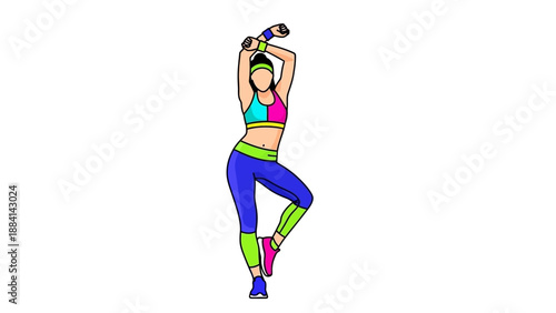 Colorful fitness illustration of woman exercising with dumbbells