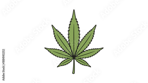 Simple illustration of a green cannabis leaf on white background