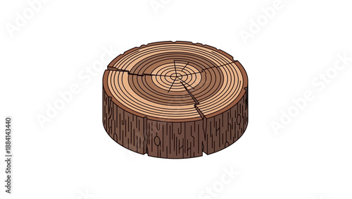 Detailed cross-section illustration of a tree trunk with growth rings