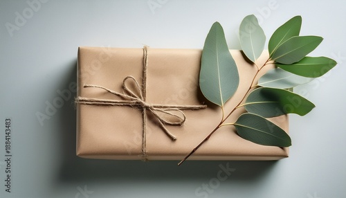 Eco Friendly Gift Wrapping With Eucalyptus Leaves On A Minimalistic Background