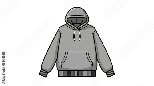Gray hoodie vector illustration with drawstring and front pocket