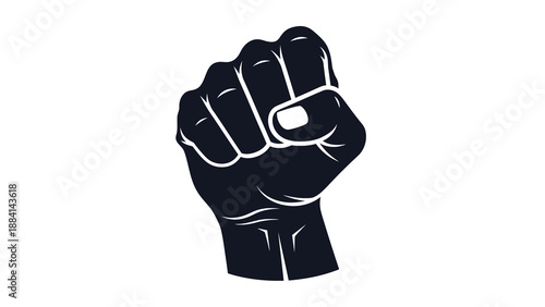 Black clenched fist symbolizing strength and unity on white background