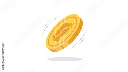 Golden cryptocurrency coin spinning with motion blur on white background