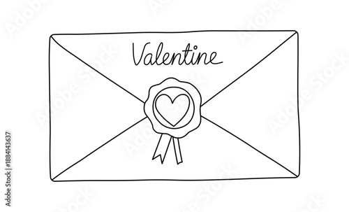 Valentine envelope sealed with heart wax seal hand drawn sketch line art love message romantic