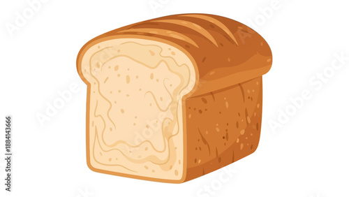 Illustration of a Whole Loaf of Bread with Sliced Interior