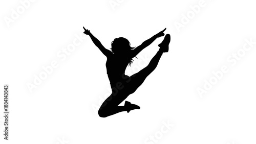Silhouette of a dancer leaping gracefully against a white background