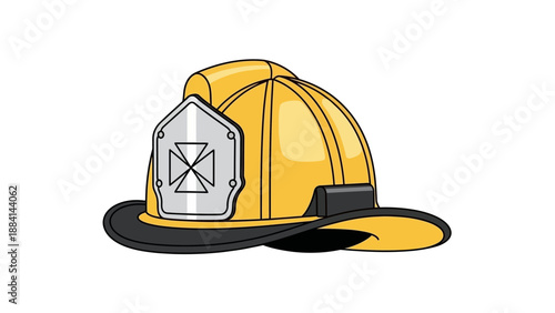 Yellow firefighter helmet illustration with badge in vector style
