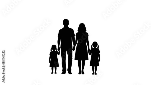 Silhouette of Family Holding Hands on White Background