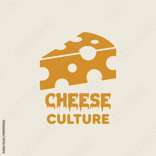 A vibrant illustration showcases a piece of swiss cheese with iconic holes and the text cheese culture underneath it on a beige backdrop