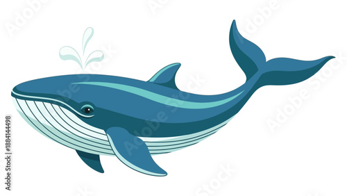 Illustration of a Blue Whale Spouting Water in Cartoon Style