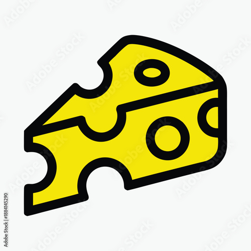 A simple illustration depicts a wedge of swiss cheese with prominent holes showcasing a classic and recognizable food item design