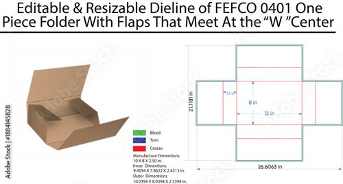 Editable Resizable Dieline of F E F C O 0401 One Piece Folder with Flaps