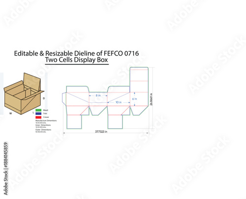 Editable and Resizable Dieline of F E F C O 0716 Two Cells Display Box
