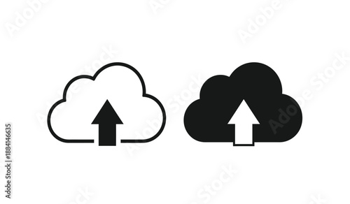 Cloud icons with arrows pointing up in black and white colors for upload concepts