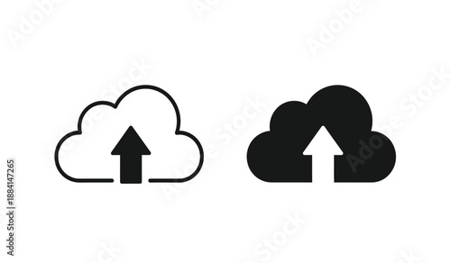 Cloud storage upload icons with arrows pointing up in black and white